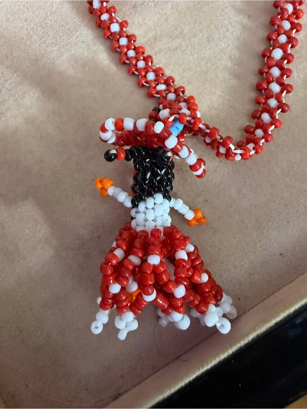 Handmade Red Beaded Doll Necklace ANTIQUE POW WOW JEWELRY